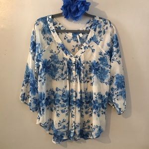 Blue floral sheer blouse